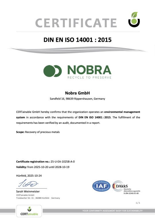 NOBRA Certificate ISO 14001